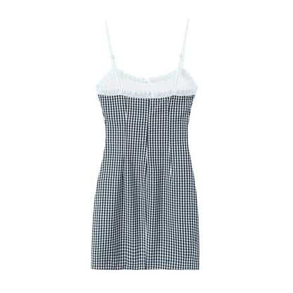Betoverende Zomerse Chic: De "Zonnestraal" Checkered Tube Top Sling Mini Jurk