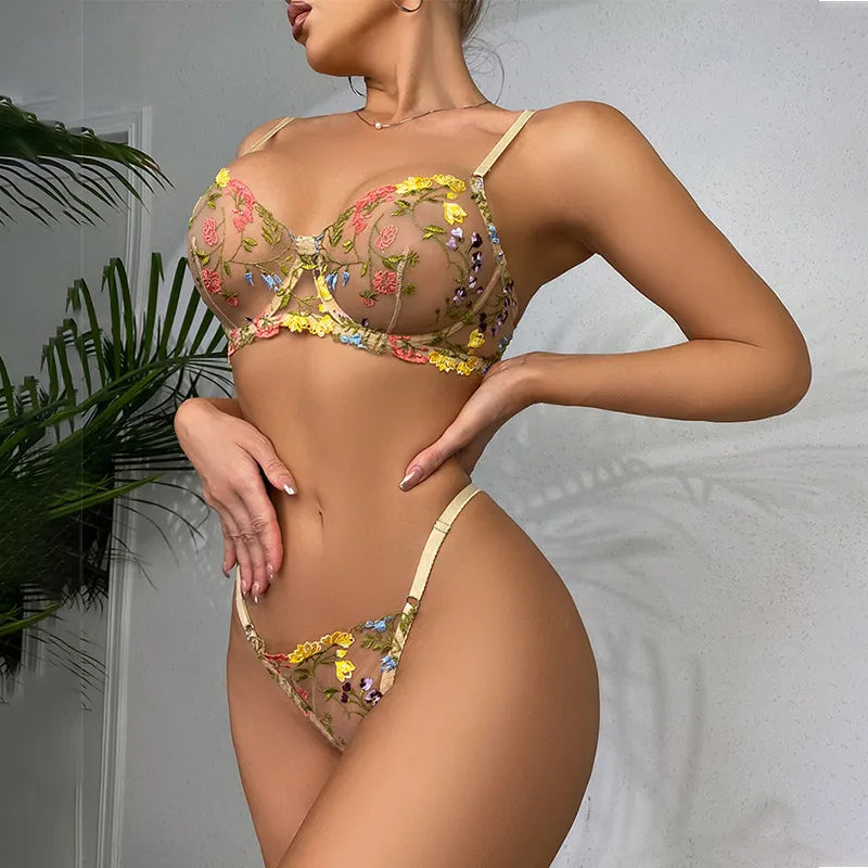 Kantige Lingerie Set Tweedelig met Borduurwerk