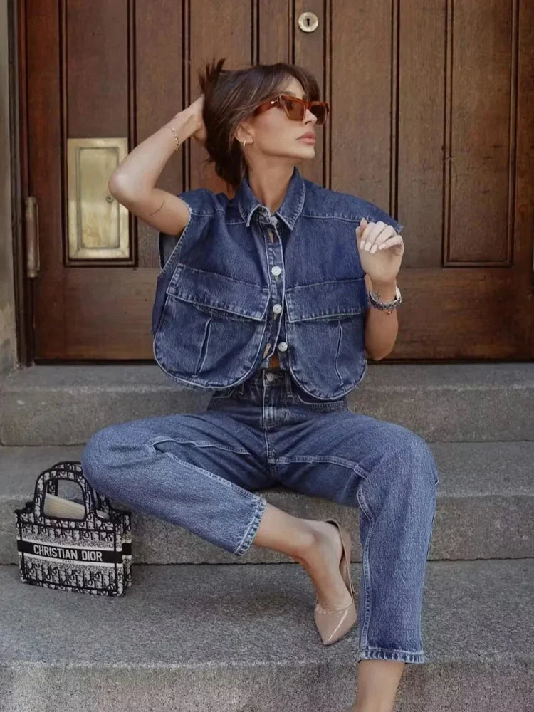 Savina Elegante Denim Blouse