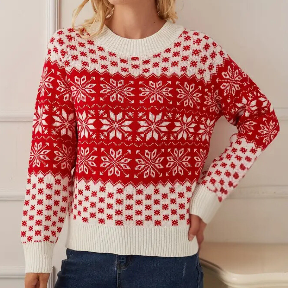 Dames Kersttrui Acryl Sneeuwvlok Design Fout Kersttrui - Mode Vibes