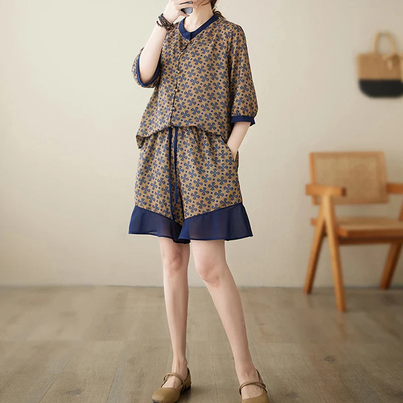 Veluna Zomerse Katoenen Linnen Shorts Set