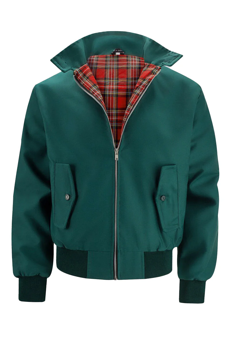 Kendra bomberjas in donkergroen met een geruite voering voor een stoere en veelzijdige uitstraling. De jas heeft een rits aan de voorkant, knoopsluiting op de zakken en een opstaande kraag. Perfect voor een stijlvolle, casual look.