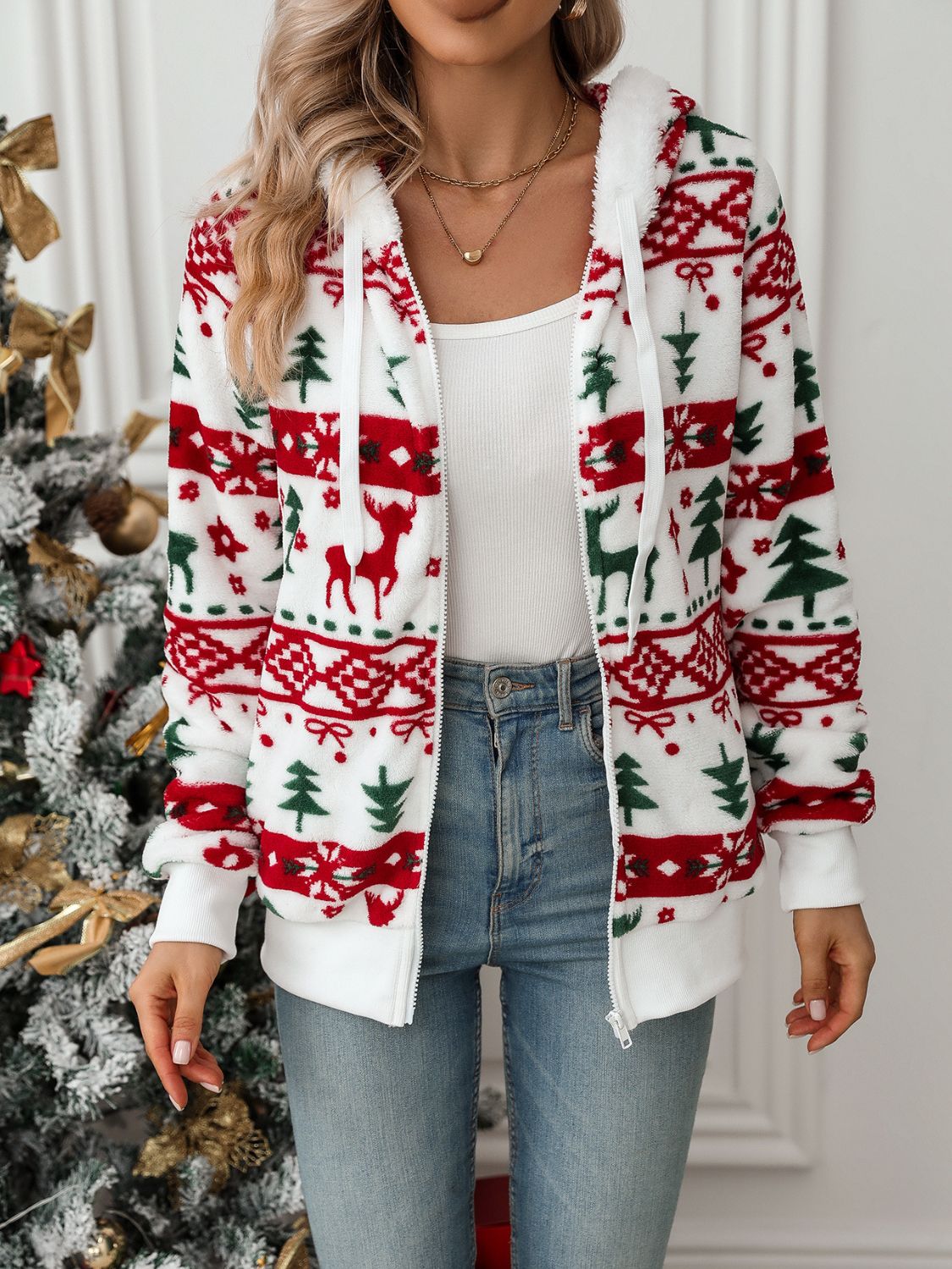 Kerst Dames Hoodie | 100% Katoen, Comfortabele Pasvorm met Rendieren 2