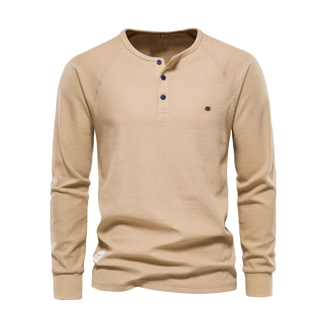 Nereo Heren Shirt Lange Mouwen – Ronde Hals met Knoopsluiting – Comfortabel & Stijlvol