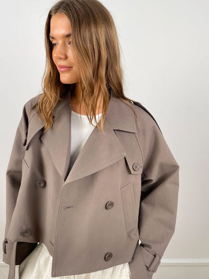 Dames Trenchcoat Lichtgewicht Groen Korte Elegante Jas