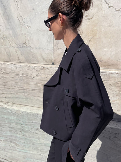 Dames Trenchcoat Lichtgewicht Groen Korte Elegante Jas