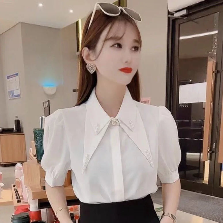 Fashion Forward Chiffon Dames Shirt Blouse met Kraag