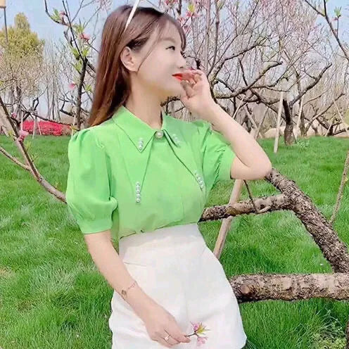 Fashion Forward Chiffon Dames Shirt Blouse met Kraag