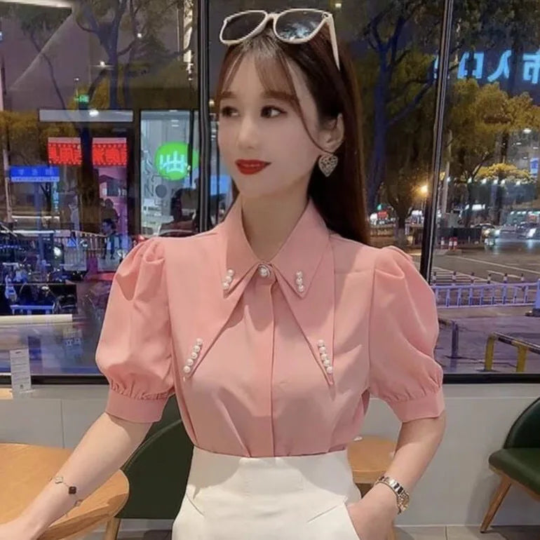 Fashion Forward Chiffon Dames Shirt Blouse met Kraag