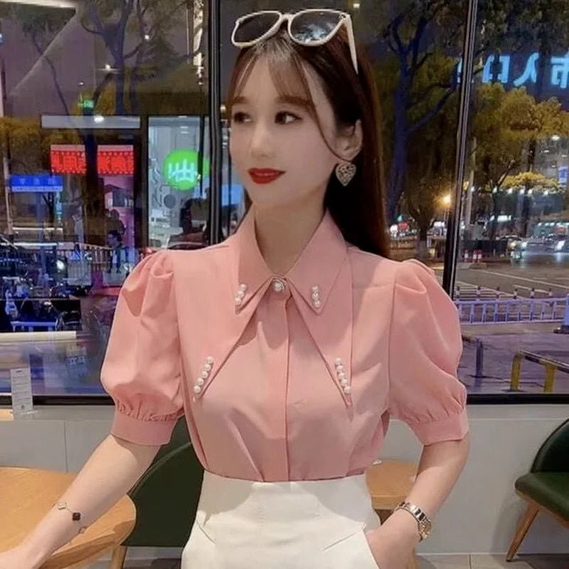 Fashion Forward Chiffon Dames Shirt Blouse met Kraag