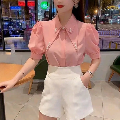 Fashion Forward Chiffon Dames Shirt Blouse met Kraag