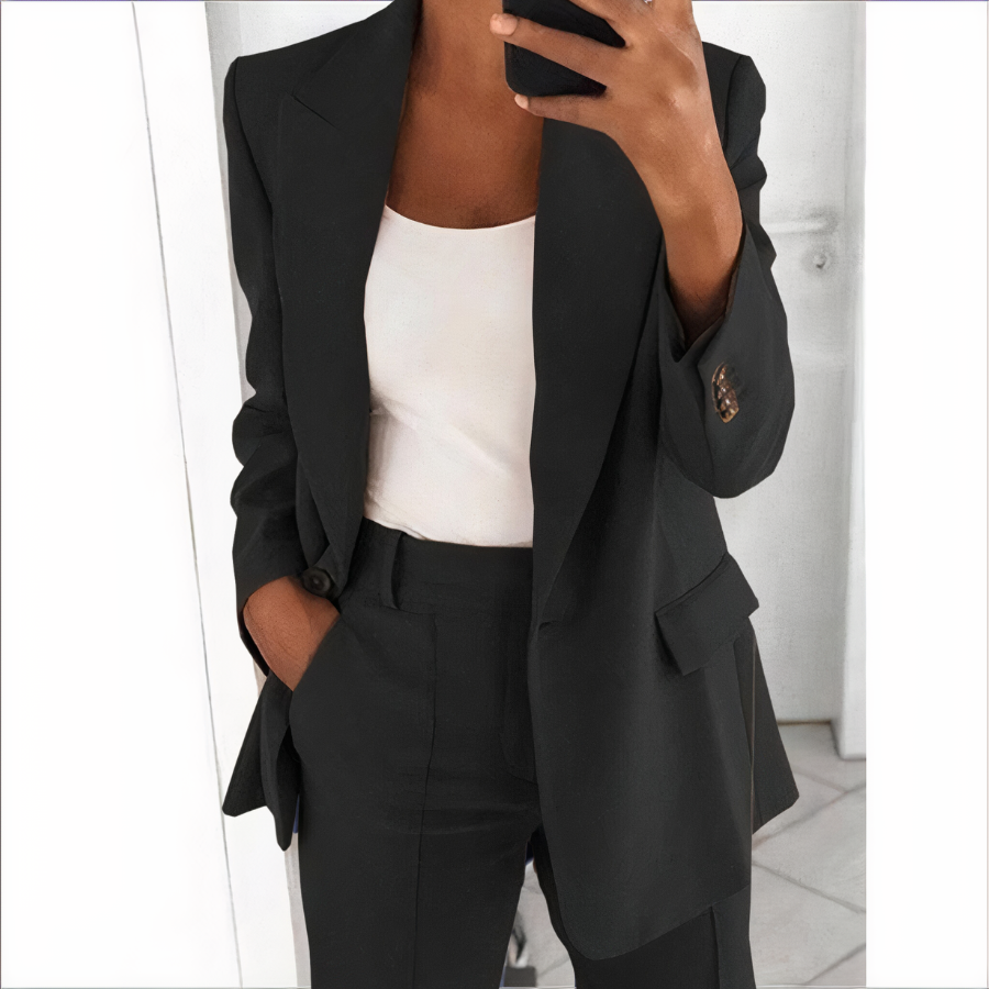 Dames Blazer Broek Set Trendy Zwart Kostenummer