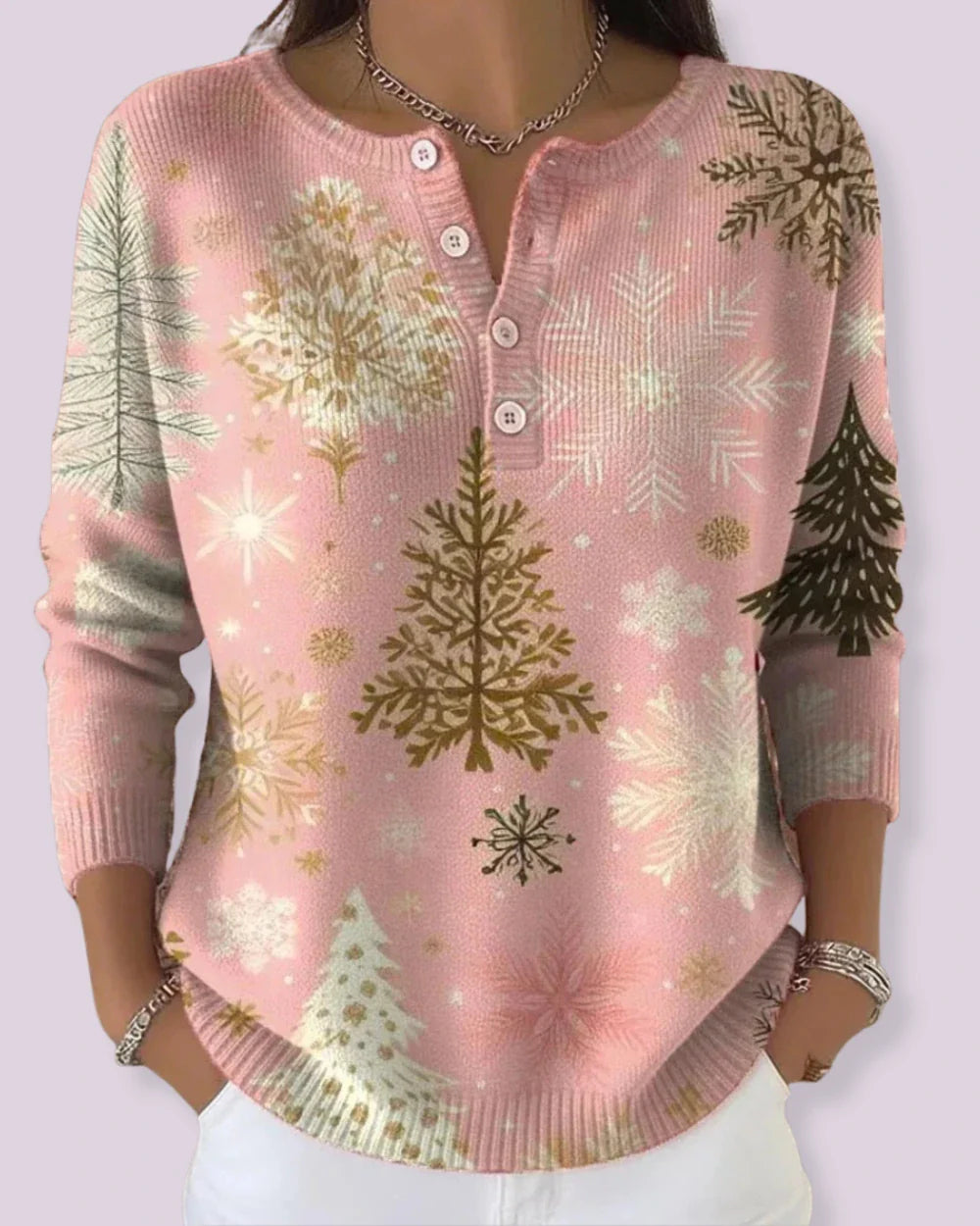 Dames Warme Trui met Feestelijke Print Comfortabele Pasvorm - Mode Vibes
