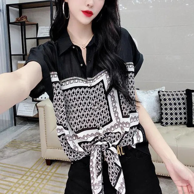 Zomerse Chiffon Blouse met Modieuze Print