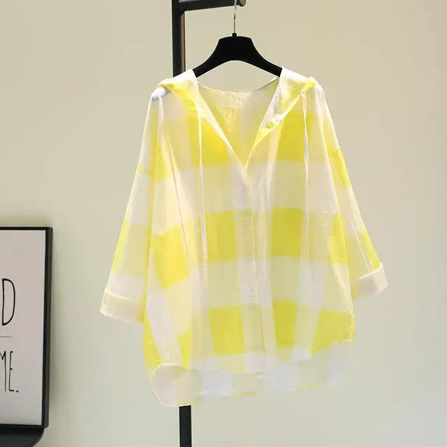 Geruite Hoodie Blouse voor Trendy Zomerlooks