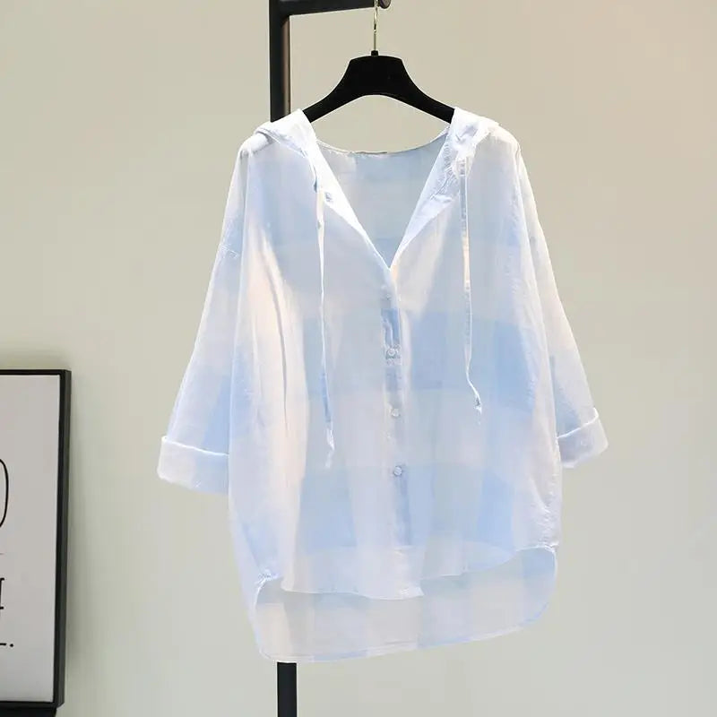 Geruite Hoodie Blouse voor Trendy Zomerlooks