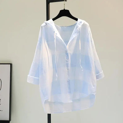 Geruite Hoodie Blouse voor Trendy Zomerlooks