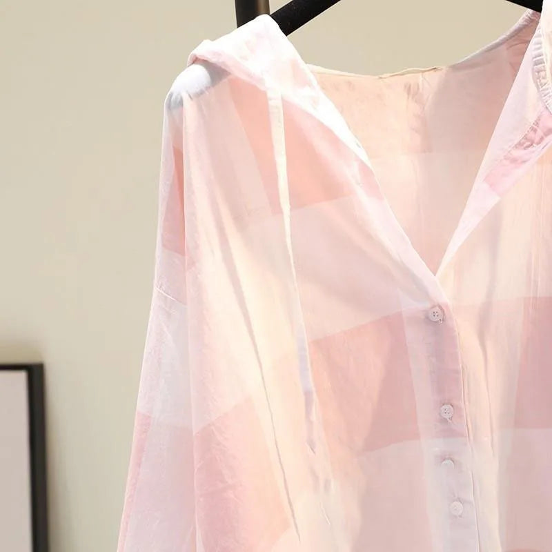 Geruite Hoodie Blouse voor Trendy Zomerlooks