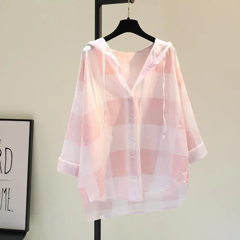 Geruite Hoodie Blouse voor Trendy Zomerlooks