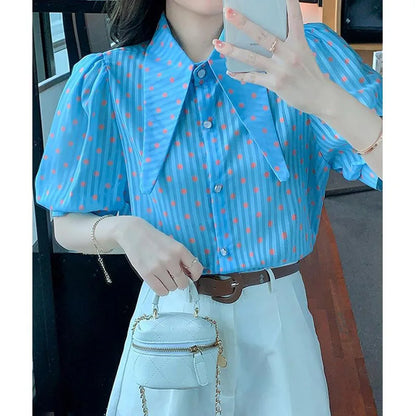 Polka Dot Gestreepte Print Blouse van ZomerStijl.