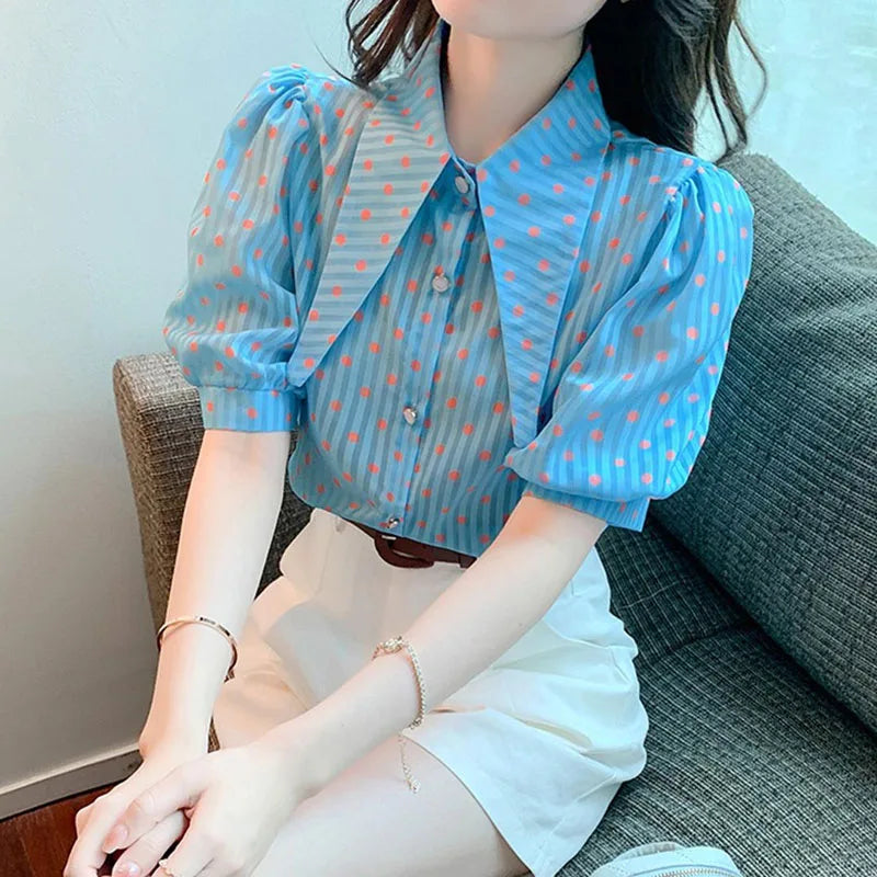 Blouse met Polka Dot en Gestreepte Print voor Vrouwen