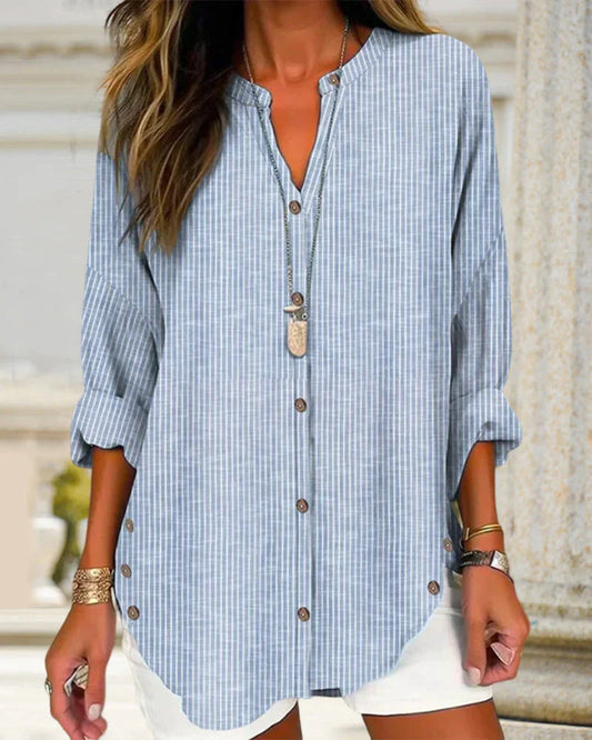 Kristin | Elegante V-hals gestreepte blouse