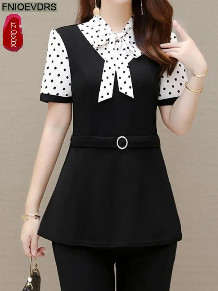 Eleganza Zomer Dames Vintage Losse Peplum Top met Zwarte Strikstrik