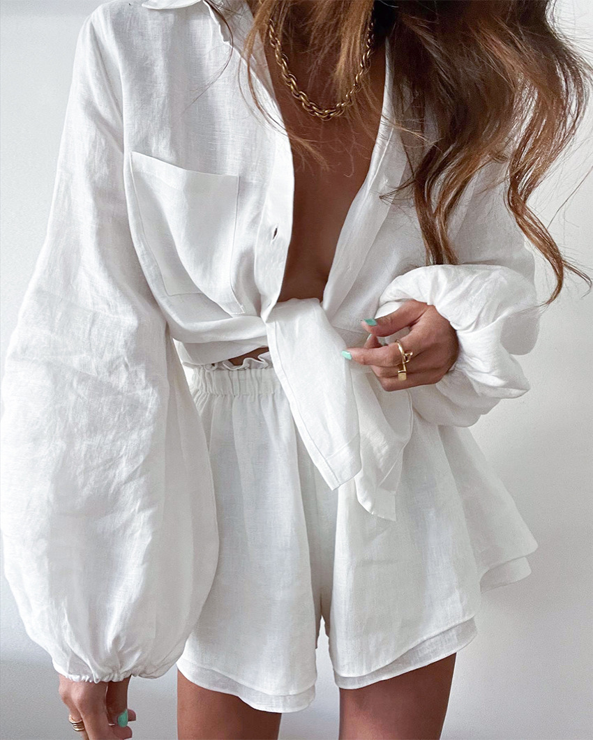 Dames Linnen Set Luchtige Blouse Casual Shorts