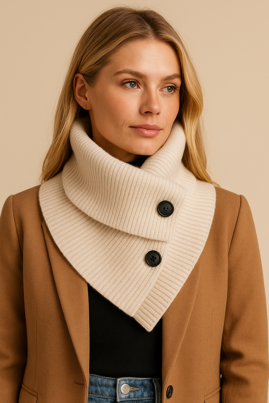 Dames Sjaal Warm Gebreid Col Model Met Knopen - Mode Vibes