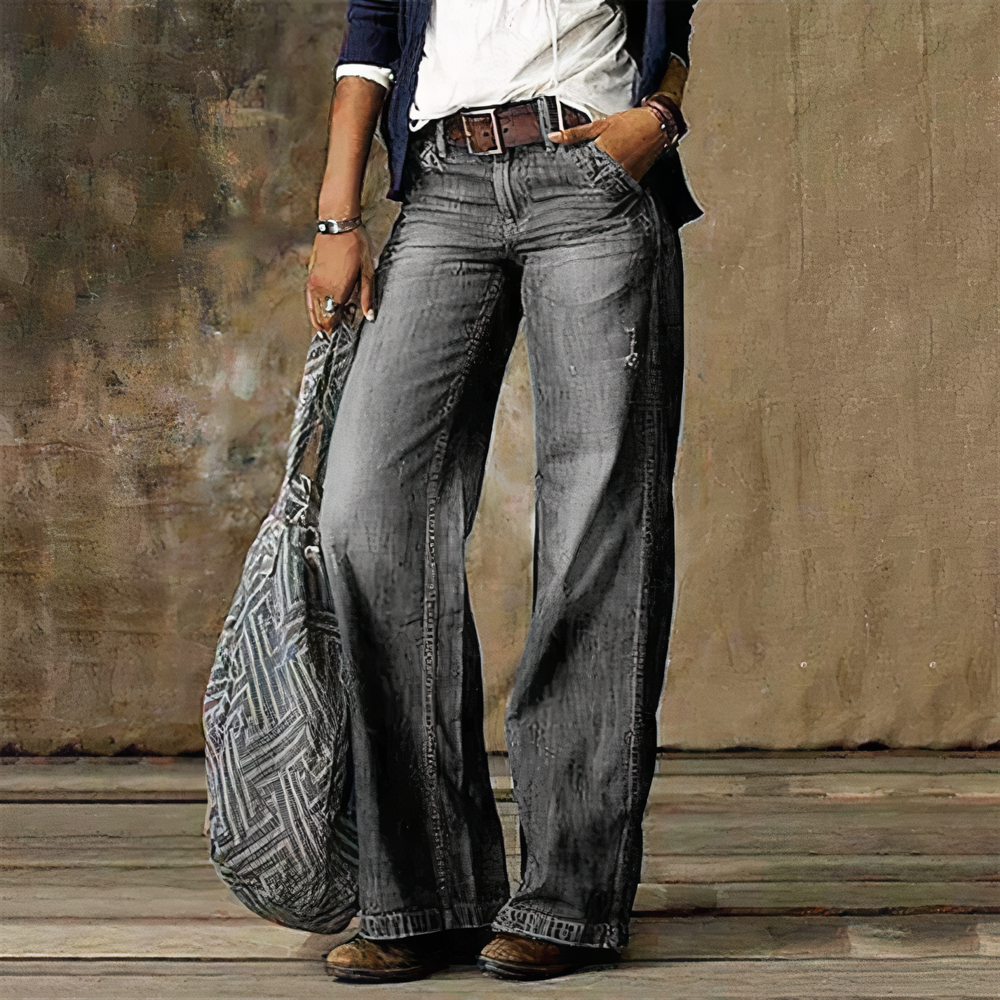 Hoge Taille Dames Jeans Retro Stijl Blauw
