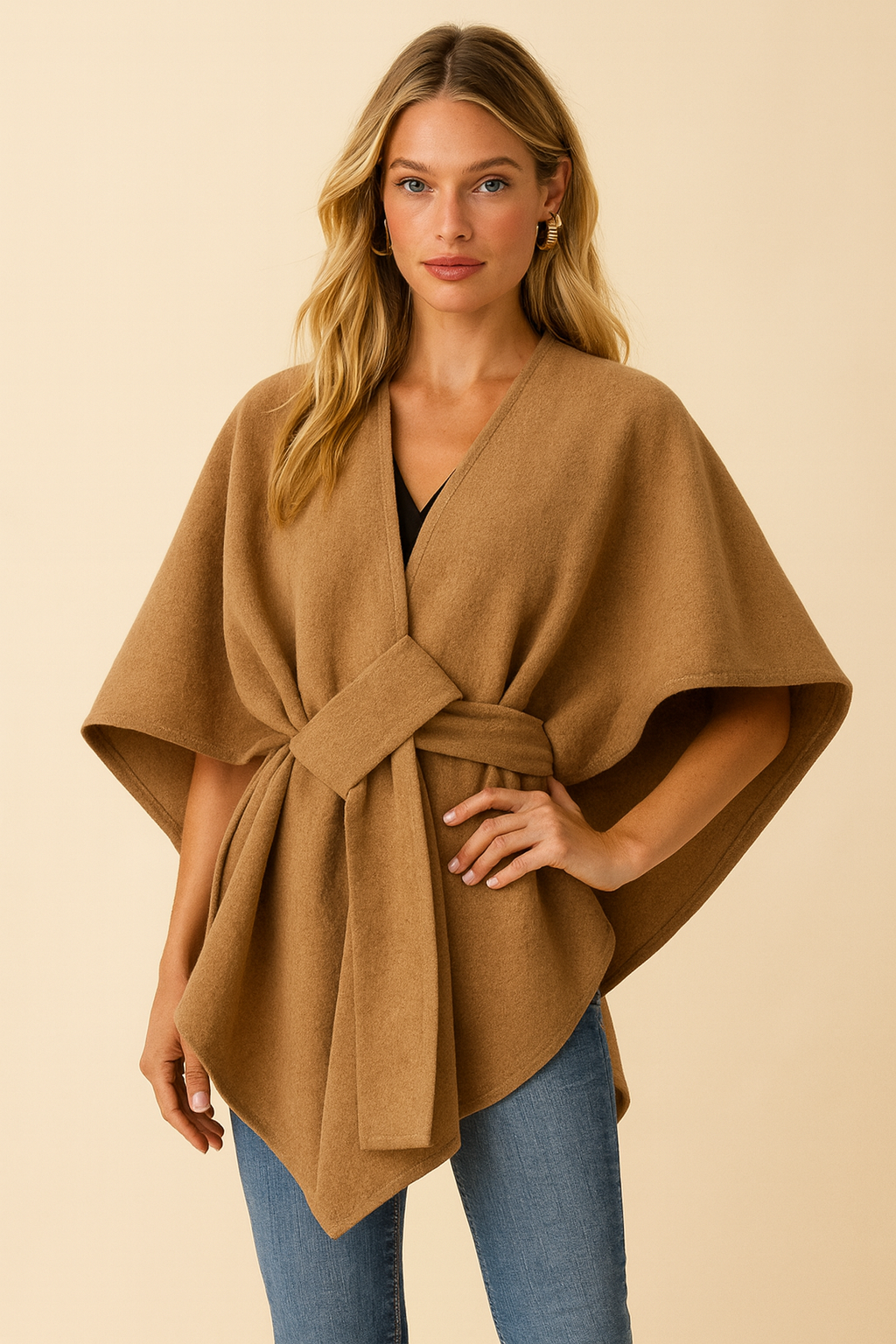 Dames Poncho Stijlvol met Riem en Elegant Design - Mode Vibes