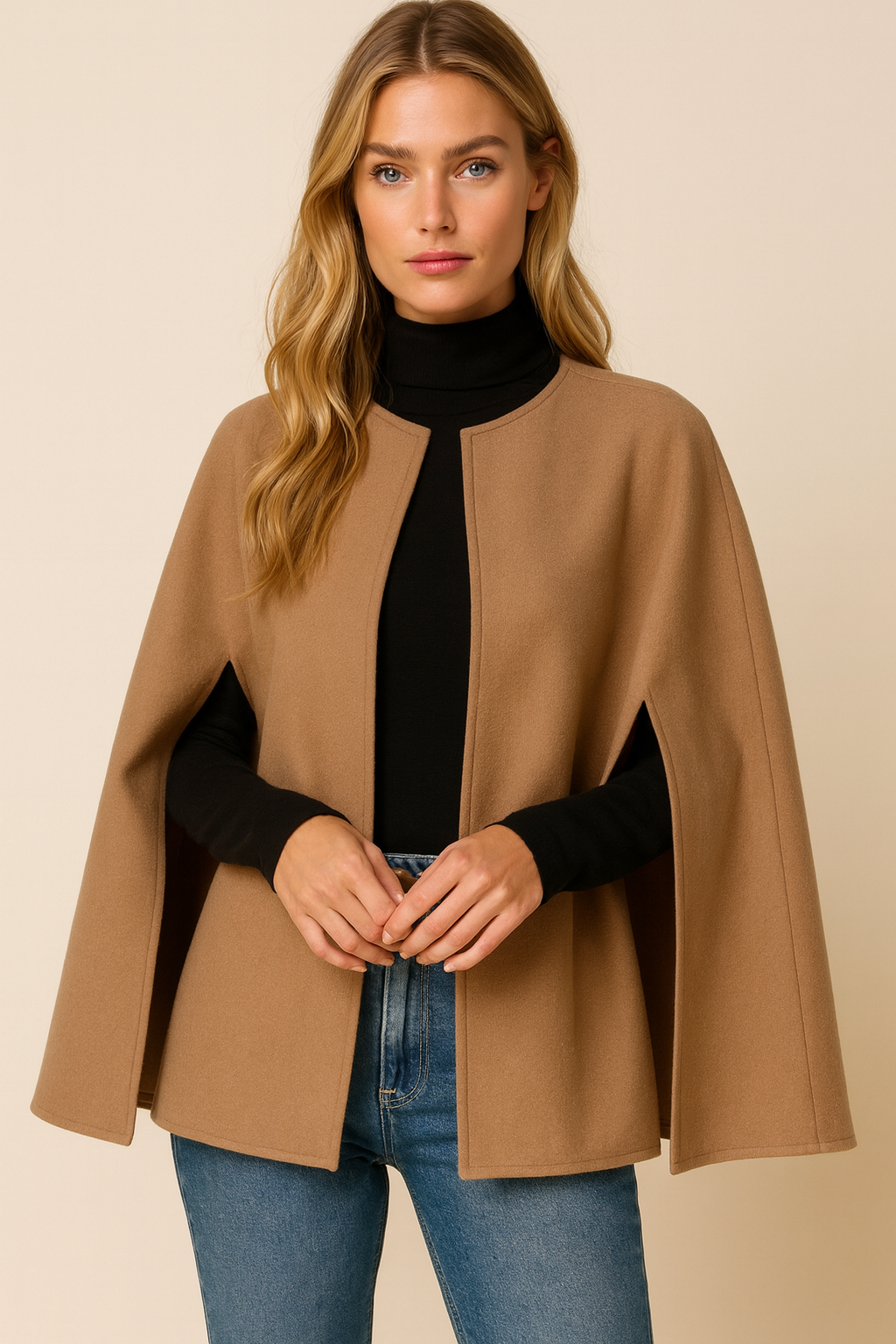 Dames Wollen Cape Jas Stijlvol Elegante Zwart - Mode Vibes