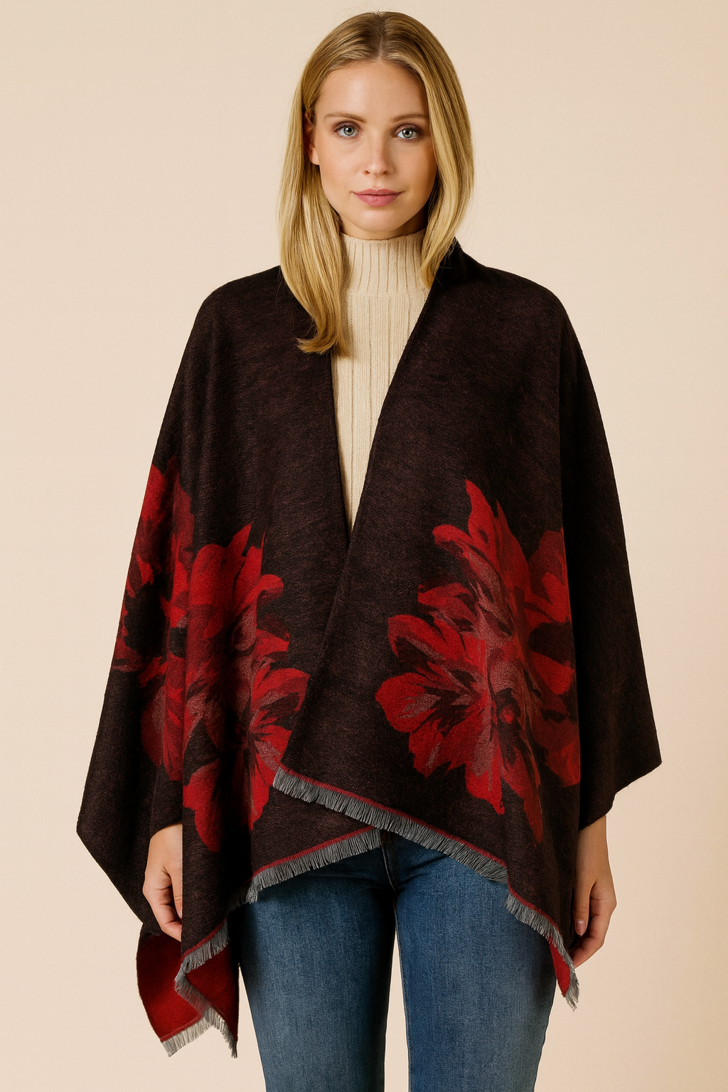 Dames Sjaal met Bloemenprint Cape Stijl Levi - Mode Vibes