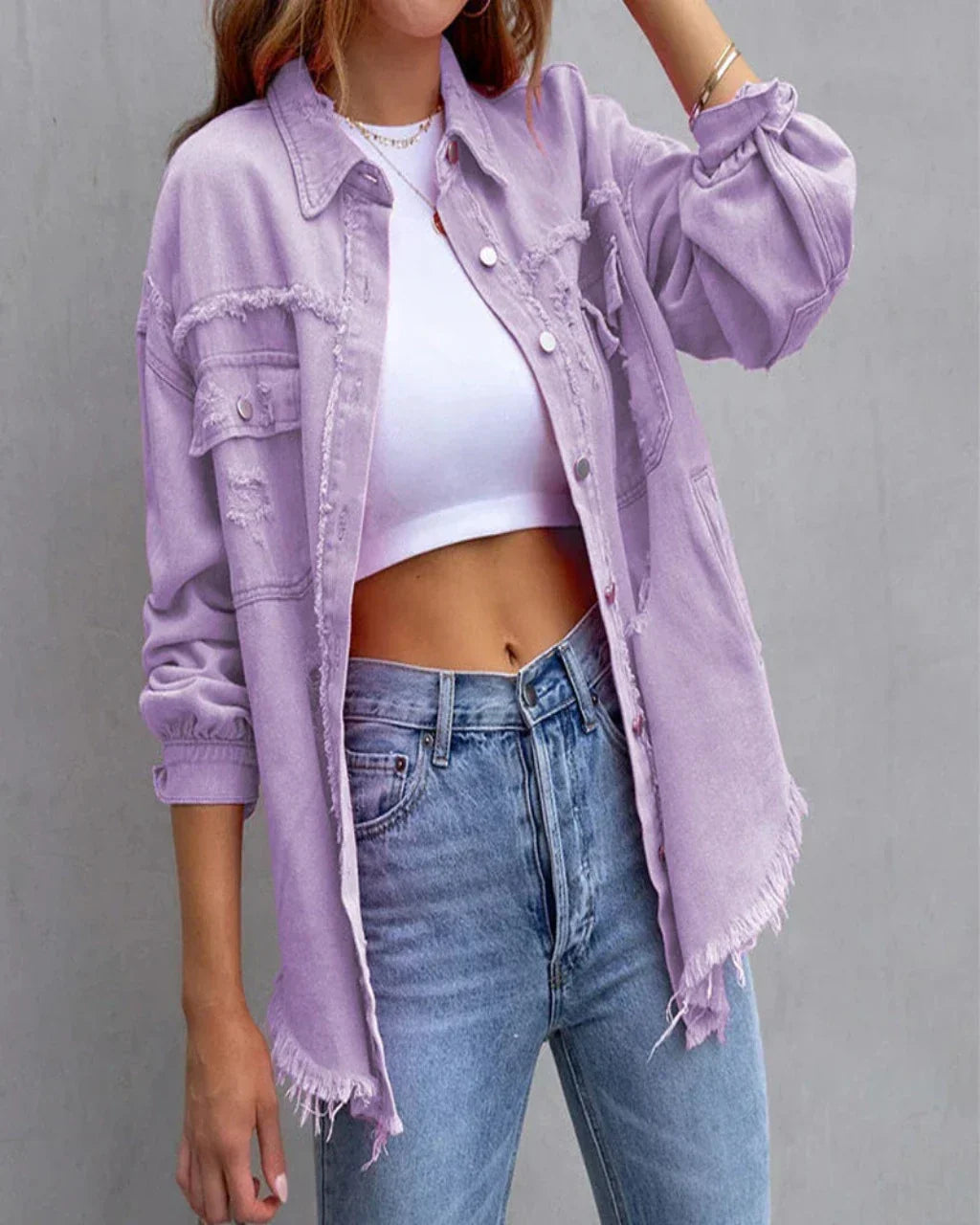 Verscheurd Denim Jasje voor Dames Trendy Vrouwelijk