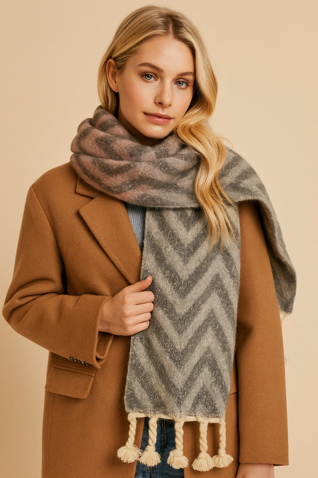 Dames Sjaal Gebreid Zigzagpatroon Warm Loraine - Mode Vibes