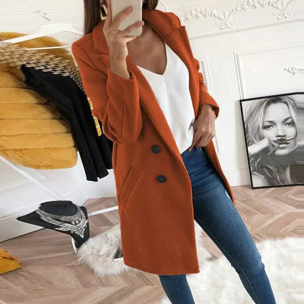 Damesjas Oversized Klassiek Met Dubbele Knopen