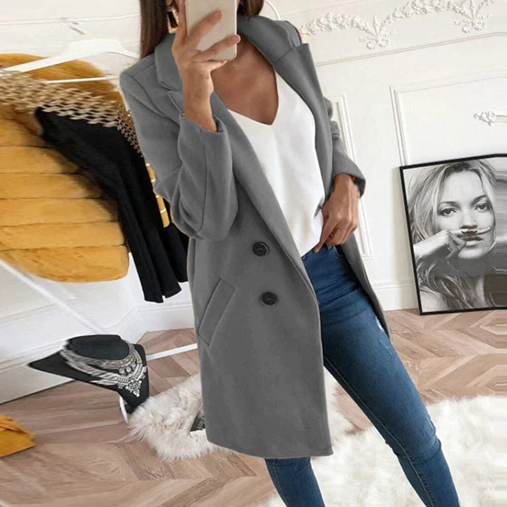 Damesjas Oversized Klassiek Met Dubbele Knopen