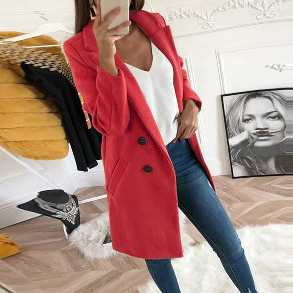 Damesjas Oversized Klassiek Met Dubbele Knopen