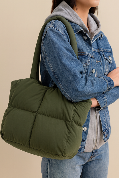 Dames Puffer Tote Tas Zwart Modieus Design - Mode Vibes