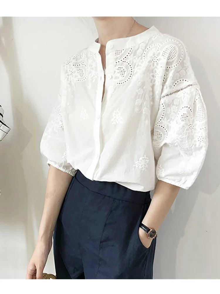 Bloesjespracht Uitgeholde Borduurwerk Blouse