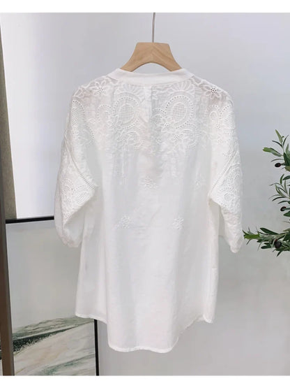 Bloesjespracht Uitgeholde Borduurwerk Blouse