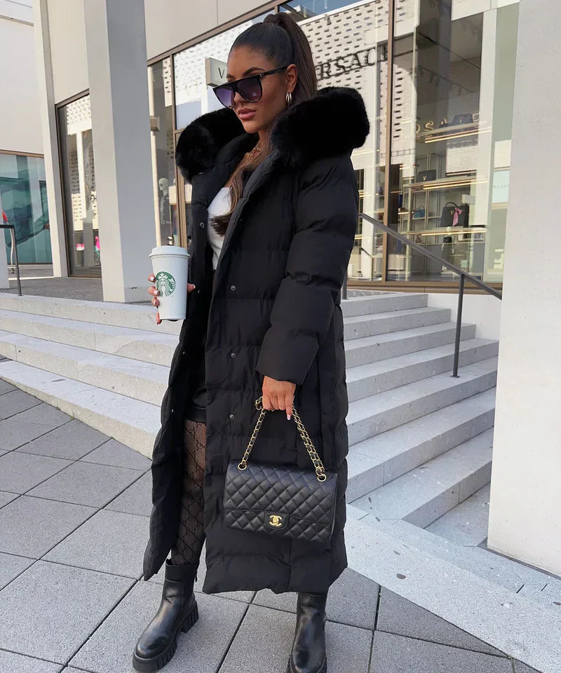 Lana Dames Lange Winterjas | Luxe Gewatteerd met Bontkraag, Comfortabel 7