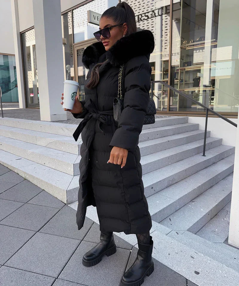 Lana Dames Lange Winterjas | Luxe Gewatteerd met Bontkraag, Comfortabel 8