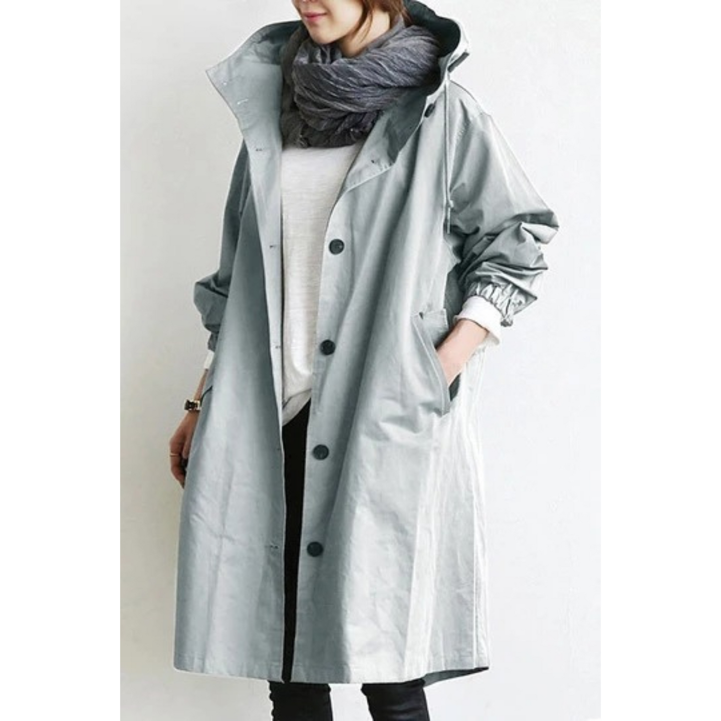 Dames Trenchcoat Lang met Capuchon Waterdicht