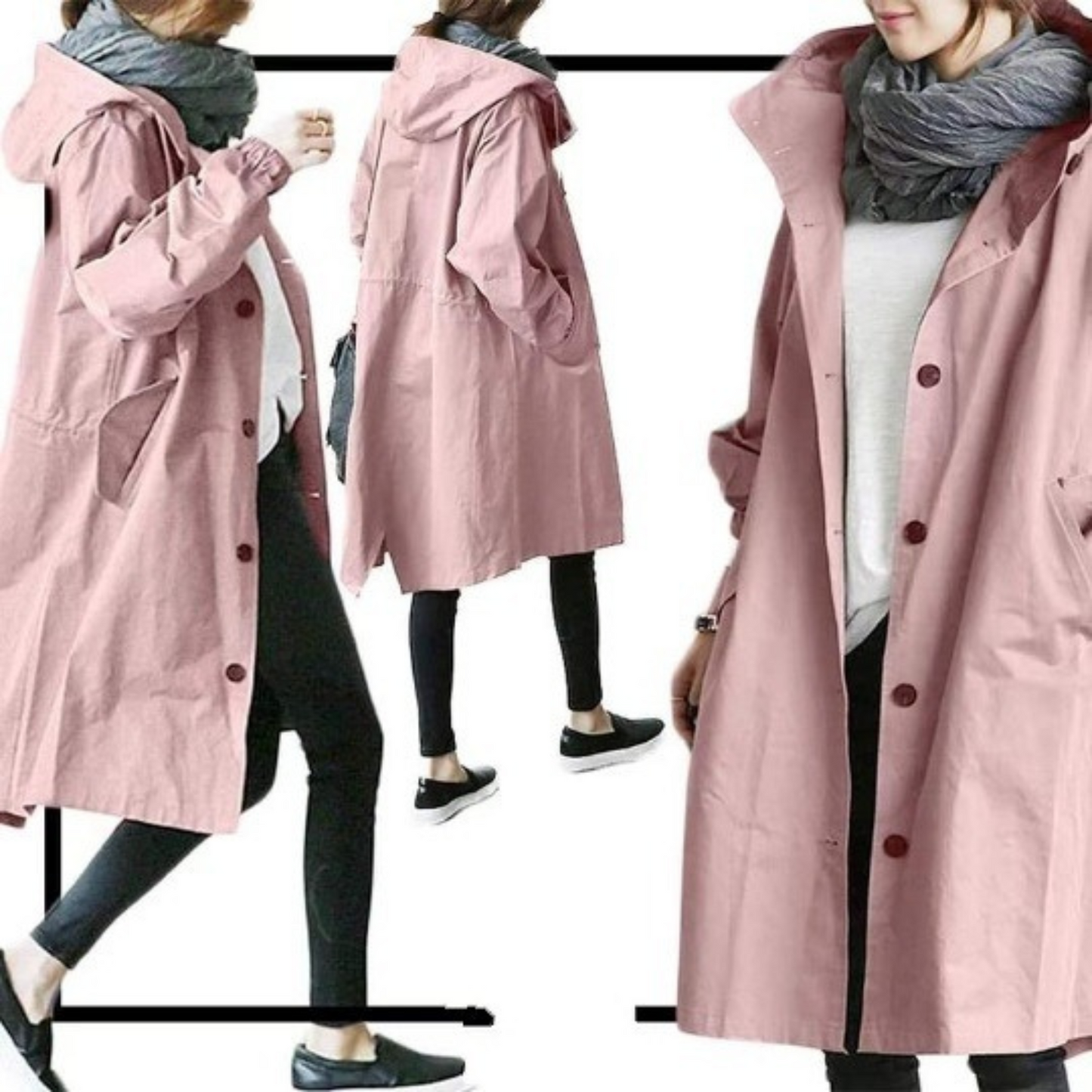 Dames Trenchcoat Lang met Capuchon Waterdicht