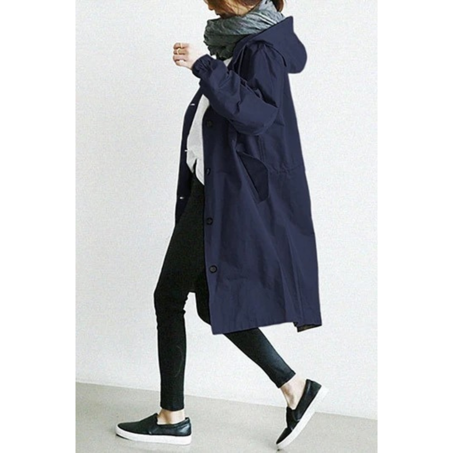 Dames Trenchcoat Lang met Capuchon Waterdicht