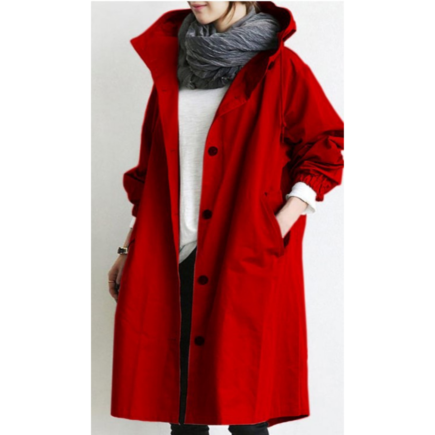 Dames Trenchcoat Lang met Capuchon Waterdicht