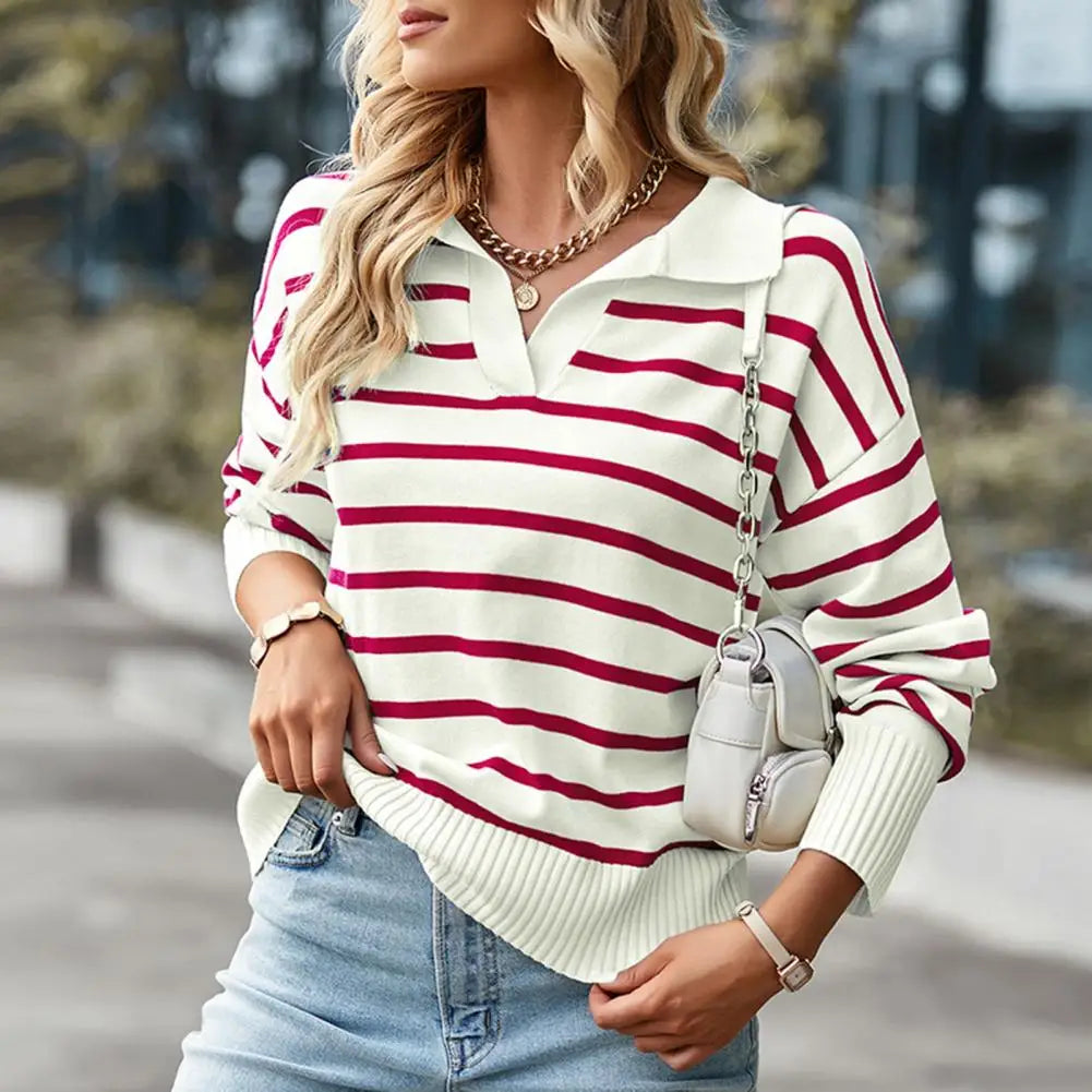 Casual Trui met Streepjes voor Vrouw - Mode Vibes