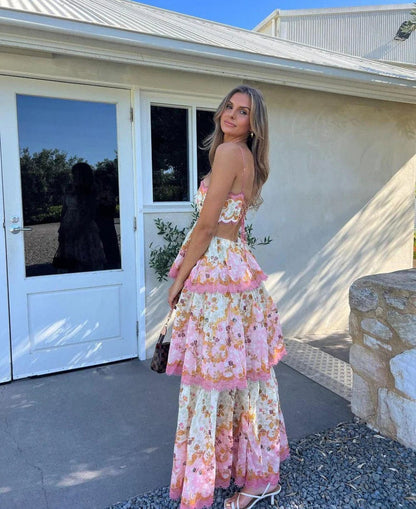 Bloemen Maxidress Romantisch met Rugkant-Details