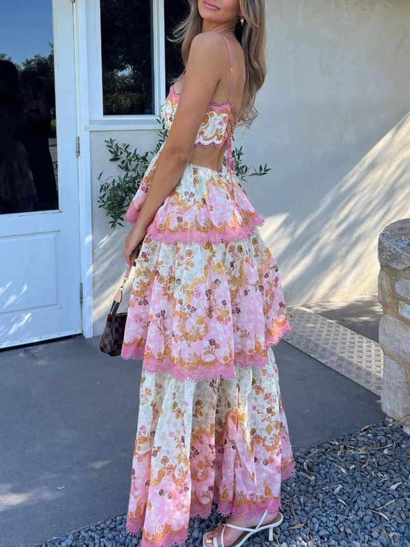 Bloemen Maxidress Romantisch met Rugkant-Details - Mode Vibes